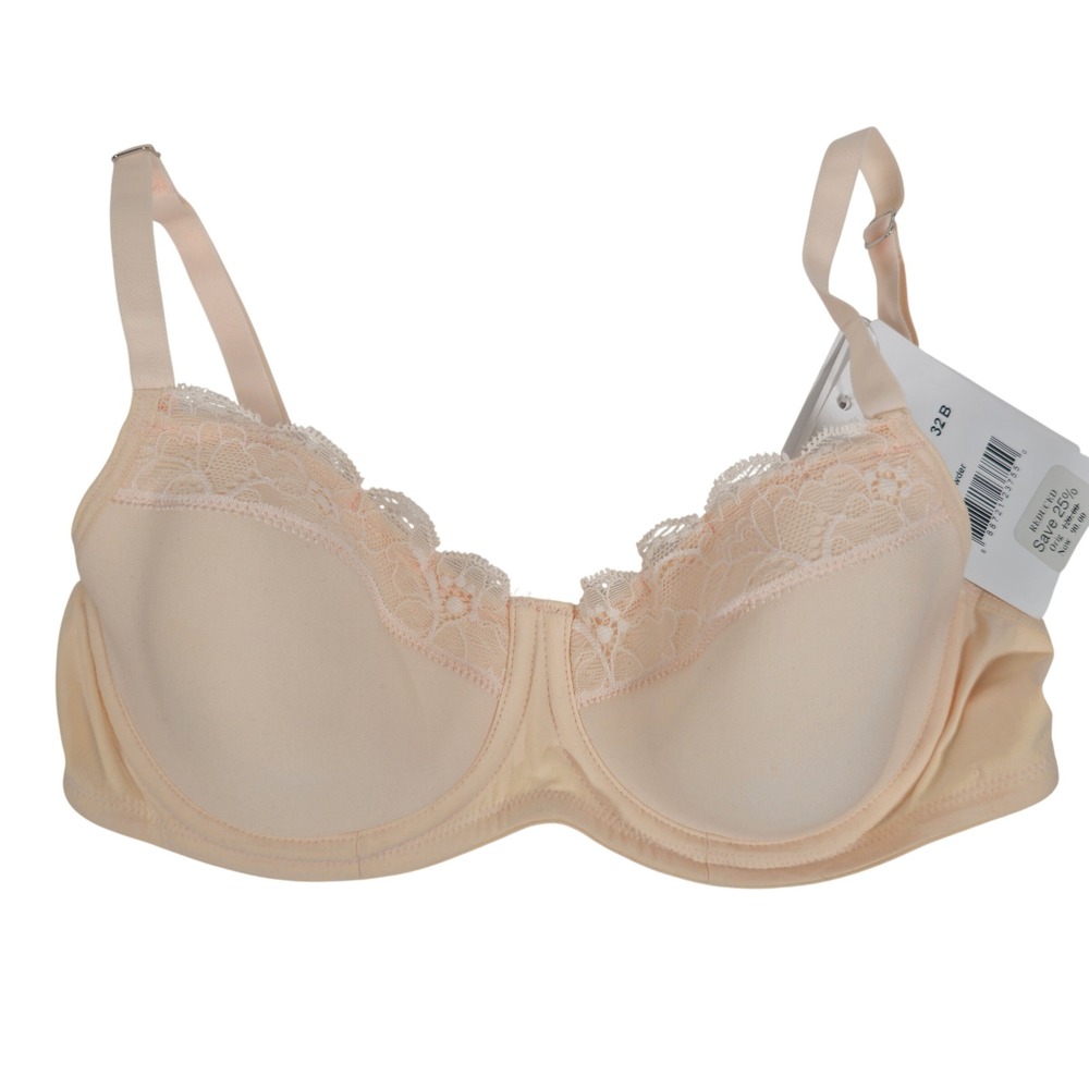 HANRO Cotton Lace‎ Full Cup Underwire Bra 32B Powder Pink Style 1381
